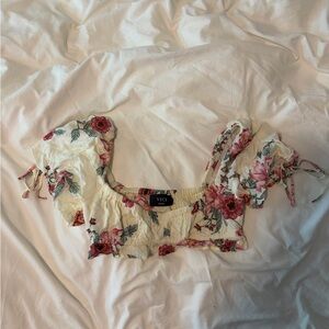 Vici Floral Crop Top - Cream and Red